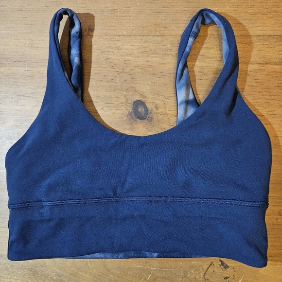 Lululemon Soulcycle Navy Blue Diamond Dye Reversible Align Bra Crop Tank Sz 6 - Picture 3 of 9